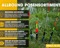 Angel Berger Allround Posensortiment 20 teilig Posenset Knicklichtposen Raubfischposen Stippposen Friedfischposen Schwimmer Angeln Friedfischangeln