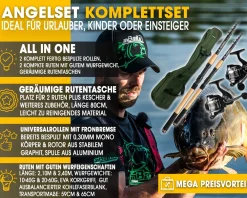 Angel Berger Angelset Komplettset 2 Teleskopruten Rollen Rutentasche Angelruten Angelrollen mit Angelschnur und Rutentasche Angelsets