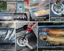 Angel Berger Deluxe Tischraeucherofen mit Zubehoer Edelstahl Smoker mit Räuchermehl Räucherlauge Räucheranleitung Räucherset Räucherofen