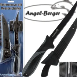 Angel Berger Filetiermesser mit Messerschärfer Angelmesser beschichtet Meeresangeln