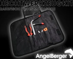 Angel Berger Hechtwerkzeugkit mit Tasche Raubfisch Tools mit Tasche Werkzeugset Angler Angelmesser Angelzange Hechtangeln