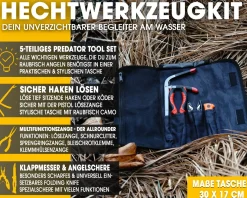 Angel Berger Hechtwerkzeugkit mit Tasche Raubfisch Tools mit Tasche Werkzeugset Angler Angelmesser Angelzange Hechtangeln
