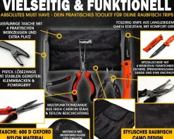 Angel Berger Hechtwerkzeugkit mit Tasche Raubfisch Tools mit Tasche Werkzeugset Angler Angelmesser Angelzange Hechtangeln