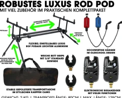 Angel Berger Luxus Rod Pod Set mit Tasche Bissanzeiger Rutenauflagen Karpfen Rod Pod