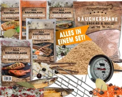 Angel Berger Räucherset Räucherpaket Geschenk Räuchern Räucherlauge Räuchermehl Räucherhaken Räucherthermometer Grill & Räucherzubehör