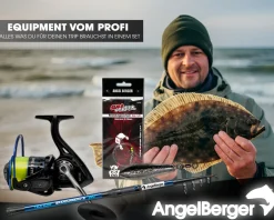 Angel Berger Saltline Brandungscombo Brandungsset mit Zubehör Brandungsrute Meeresrolle mit Brandungsvorfach und Blei Angelsets