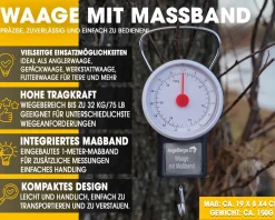 Angel Berger Waage mit Maßband bis 32 kg Hängewaage Anglerwaage Fischwaage Zugwaage Angeln Friedfischangeln