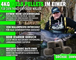 Magic Baits 4 Kg Wels Pellets mit Eimer Catfish Pellets Giant Halibut Pellet Wallerpellets Welsköder Waller Angeln Futtermittel
