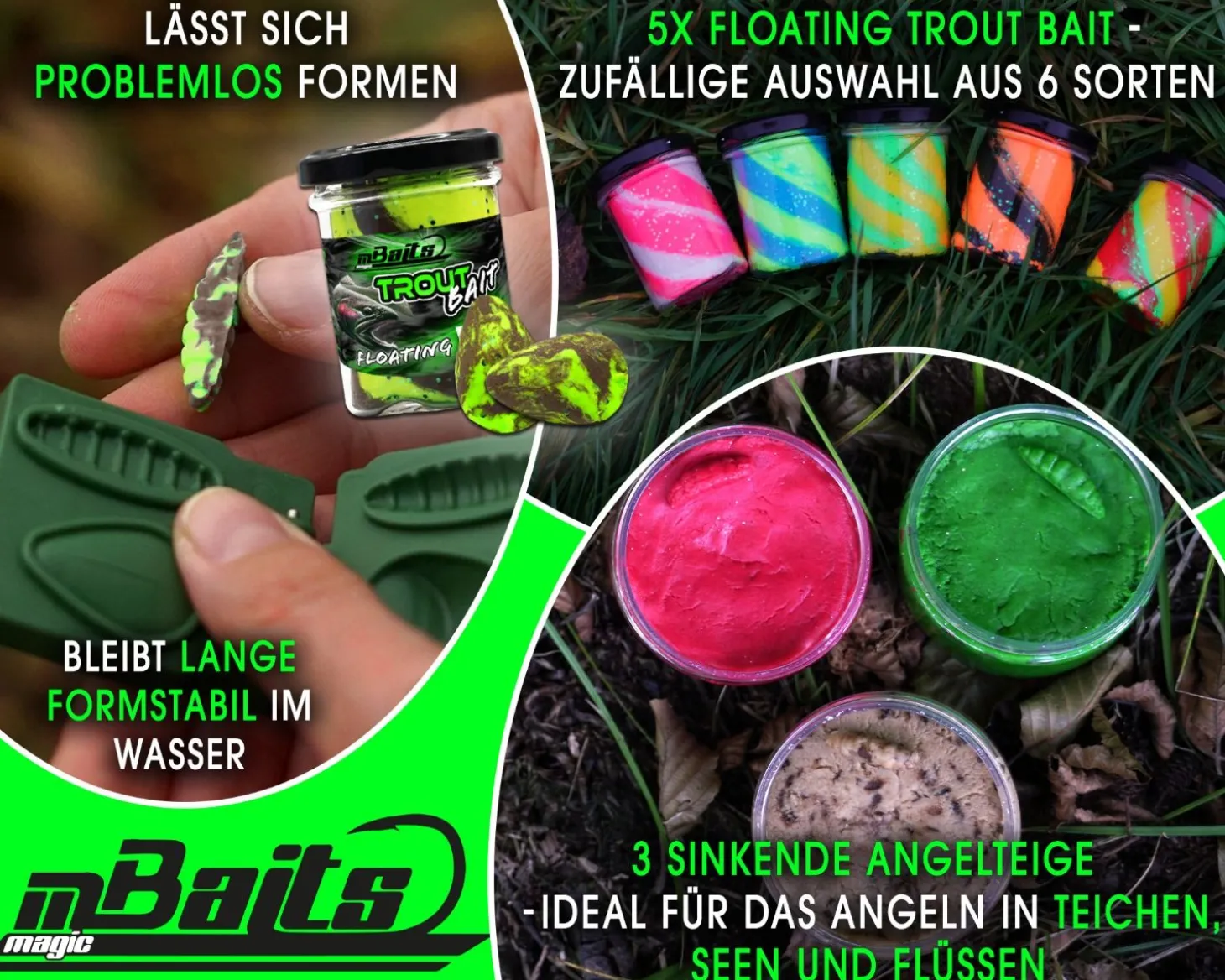 Magic Baits Bait Bundle Trout Bait All in One Forellenteig Set Vorteilspack Troutbait Sparbundle Forellenpaste Angelteig schwimmend sinkend Angelköder