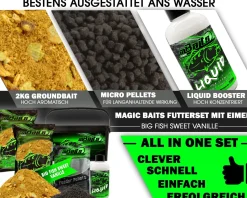 Magic Baits Big Fish Futterset mit Eimer Groundbait Liquid Pellets Futtermittel