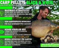 Magic Baits Black & White Carp Pellets 20mm 1Kg Karpfenpellets Futterpellets Karpfen Pellet Mix Feeder Halibut Pellet Karpfenköder Futtermittel