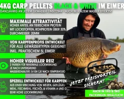 Magic Baits Black & White Carp Pellets 20mm 4 Kg im Eimer Karpfenpellets with Bucket Futterpellets Karpfen Pellet Mix Feeder Halibut Pellet Karpfenköder  Futtermittel