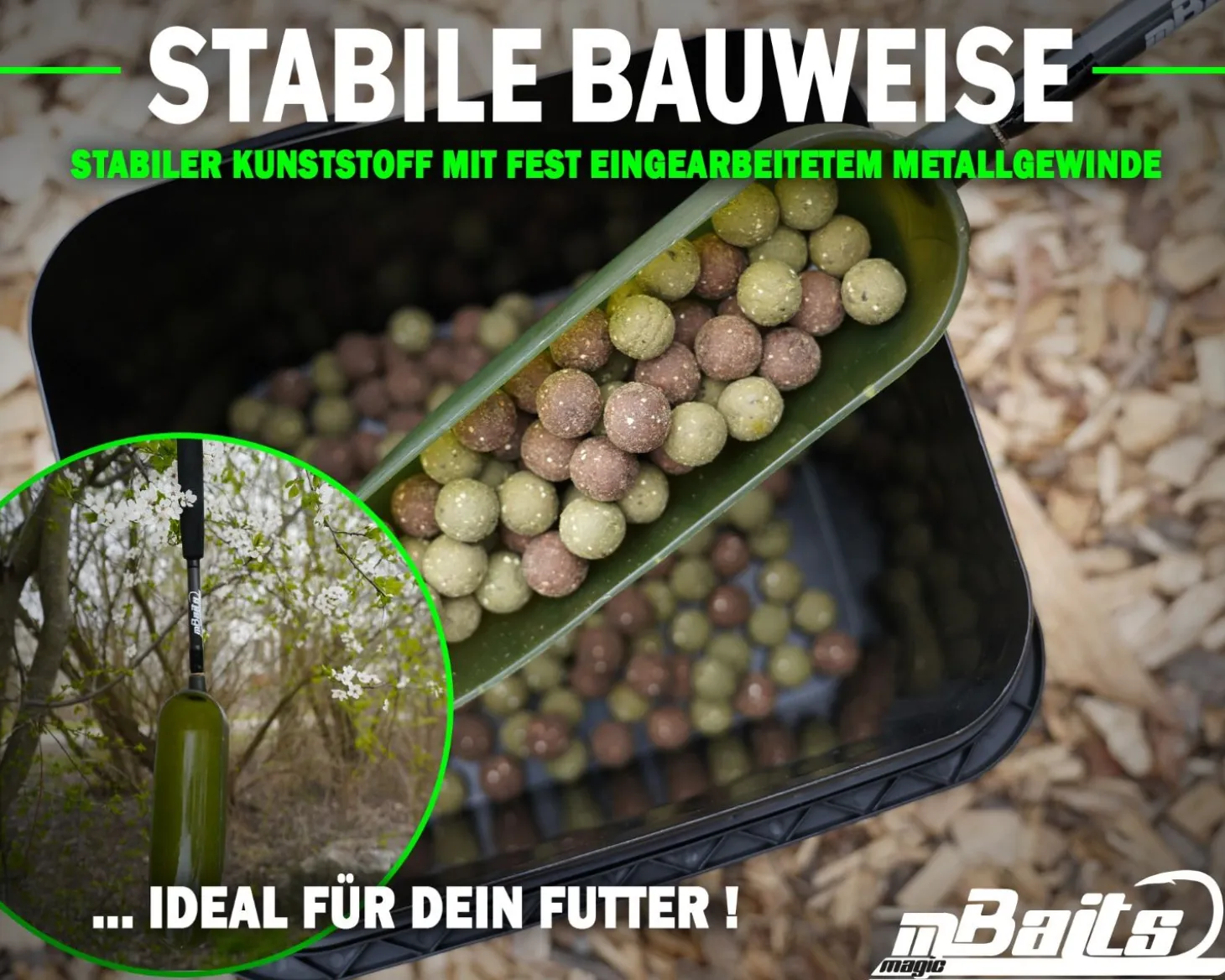 Magic Baits Futterschaufel Large mit Griff Futterkelle Big Bait Spoon and Handle Futterschaufel für Boilies Pellets Partikel zum Karpfenangeln Zielfische
