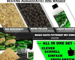 Magic Baits Futterset mit Eimer Groundbait Liquid Pellets Angelfutter Futtermittel