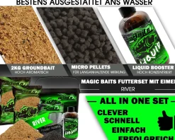 Magic Baits Futterset mit Eimer Groundbait Liquid Pellets Angelfutter Futtermittel