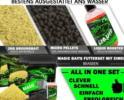 Magic Baits Futterset mit Eimer Groundbait Liquid Pellets Angelfutter Futtermittel