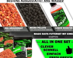 Magic Baits Futterset mit Eimer Groundbait Liquid Pellets Angelfutter Futtermittel