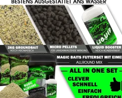 Magic Baits Futterset mit Eimer Groundbait Liquid Pellets Angelfutter Futtermittel