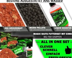 Magic Baits Futterset mit Eimer Groundbait Liquid Pellets Angelfutter Futtermittel