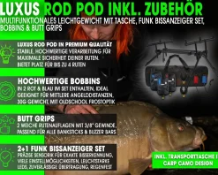 Magic Baits Luxus Rod Pod mit Funkbissanzeiger Set Tasche Rutenauflagen Bite Indicator Carp Rodpod Rutenständer Rutenhalter Angelzubehör