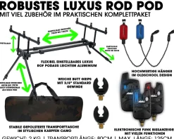 Magic Baits Luxus Rod Pod mit Funkbissanzeiger Set Tasche Rutenauflagen Bite Indicator Carp Rodpod Rutenständer Rutenhalter Angelzubehör