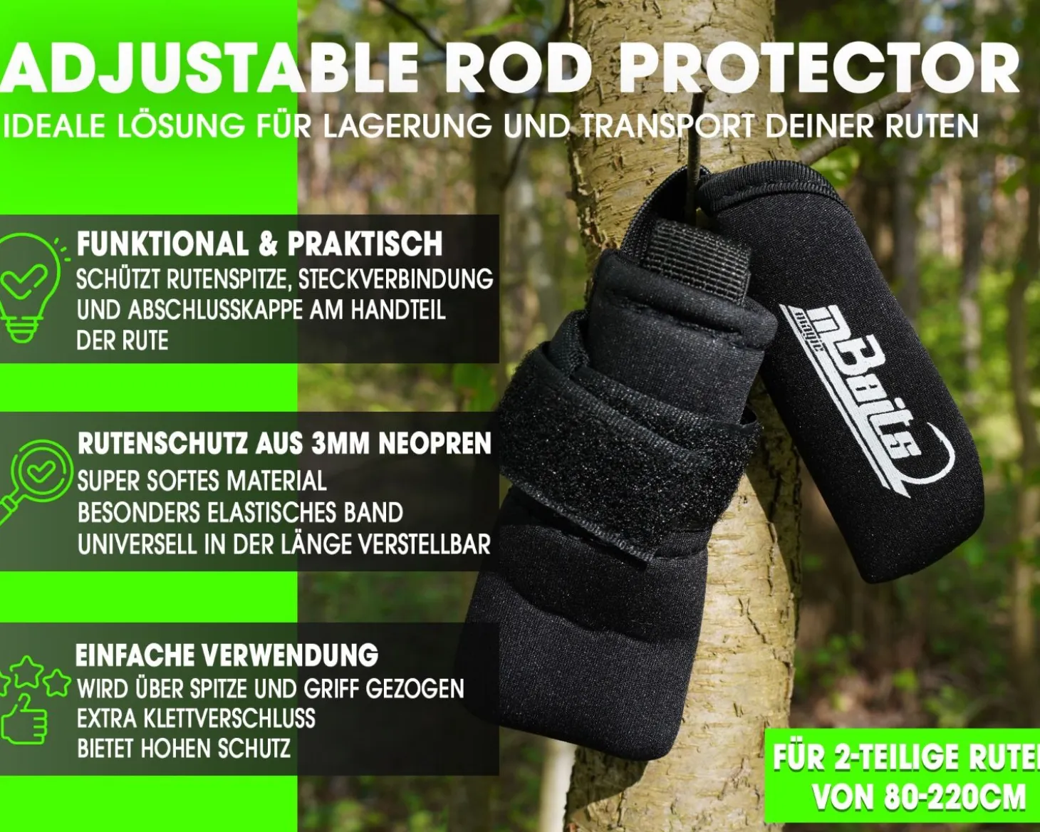 Magic Baits Rod Protector Adjustable Neopren Rutenschutz verstellbar Rutenband Rutenschoner Rutensocke Schutz für Angelruten Angelzubehör