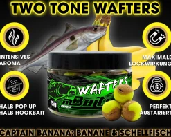 Magic Baits Two Tone Wafters Captain Banana Half Ups Half Pop Up Half Hookbait schwerelos Karpfenköder Boilie  Futtermittel