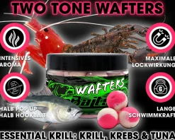 Magic Baits Two Tone Wafters Essential Krill Half Ups Half Pop Up Half Hookbait schwerelos Karpfenköder Boilie Futtermittel