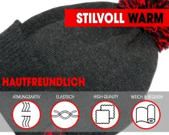Wild Devil Baits Bobble Hat Unisex Bommelmütze Beanie Fishing Hat Wintermütze Angeln Weich Warm Strickmütze Angelmütze Angelkleidung