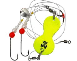Wild Devil Baits Buttlöffel Rig UV Yellow Butt Lure with Rig Butt Löffel Vorfach montiert Plattfisch Meeresvorfach Brandungsvorfach Angelköder