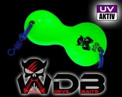 Wild Devil Baits Buttlöffel Rig UV Yellow Butt Lure with Rig Butt Löffel Vorfach montiert Plattfisch Meeresvorfach Brandungsvorfach Angelköder