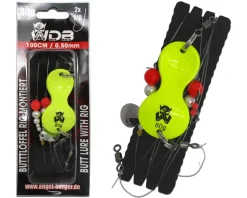 Wild Devil Baits Buttlöffel Rig UV Yellow Butt Lure with Rig Butt Löffel Vorfach montiert Plattfisch Meeresvorfach Brandungsvorfach Angelköder