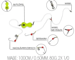 Wild Devil Baits Buttlöffel Rig UV Yellow Butt Lure with Rig Butt Löffel Vorfach montiert Plattfisch Meeresvorfach Brandungsvorfach Angelköder
