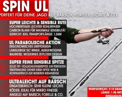 Wild Devil Baits Devil Stick Spin UL 1,98m 2-10G Ultra Light Spinnrute Solid Tip UL Angelrute Vollcarbon Spitze Barschrute Forellenrute Ultraleichtrute Angelruten
