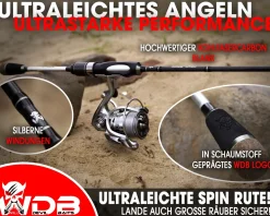 Wild Devil Baits Devil Stick Spin UL 1,98m 2-10G Ultra Light Spinnrute Solid Tip UL Angelrute Vollcarbon Spitze Barschrute Forellenrute Ultraleichtrute Angelruten