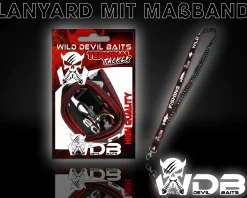 Wild Devil Baits Fishing Lanyard mit Massband Schlüselband mit Measure Scale Umhängeband mit Karabiner Werkzeug Angelzubehör