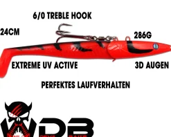 Wild Devil Baits Giant Sand Eel 286g Sandaal Meeres Shad Gummifisch -Red Devil-286g Angelköder