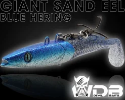 Wild Devil Baits Giant Sand Eel 286g Sandaal Meeres Shad Gummifisch -Blue Hering-286g Angelköder
