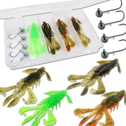 Wild Devil Baits Krebs Sortiment mit Box Crazy Craw mit Jighaken Crawler Set Angelköder