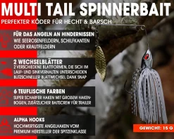Wild Devil Baits Multi Tail Spinnerbait Spinner Bait Kunstköder Spin Jig Angelköder Barsch Hecht Zander-Flash Minnow Angelköder