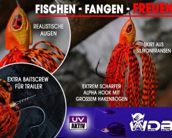 Wild Devil Baits Multi Tail Spinnerbait Spinner Bait Kunstköder Spin Jig Angelköder Barsch Hecht Zander-Red Devil Angelköder