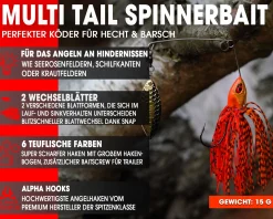 Wild Devil Baits Multi Tail Spinnerbait Spinner Bait Kunstköder Spin Jig Angelköder Barsch Hecht Zander Angelköder