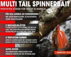 Wild Devil Baits Multi Tail Spinnerbait Spinner Bait Kunstköder Spin Jig Angelköder Barsch Hecht Zander-UV Perch Angelköder