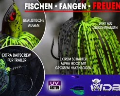 Wild Devil Baits Multi Tail Spinnerbait Spinner Bait Kunstköder Spin Jig Angelköder Barsch Hecht Zander-UV Green Pumpkin Chartreuse Angelköder