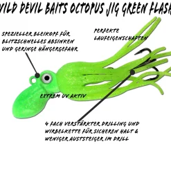 Wild Devil Baits Octopus Jig Green Flash Dorsch Heilbutt Seelachs Köder Pilker Meeresangeln  Angelköder