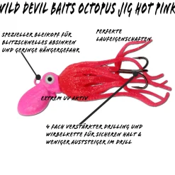 Wild Devil Baits Octopus Jig Hot Pink Dorsch Heilbutt Seelachs Köder Pilker Meeresangeln  Angelköder