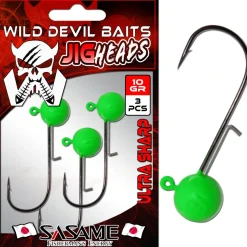 Wild Devil Baits Pro Japan Jig Head UV Green Jigkopf Baitholder Jighaken Bleikopf  Jighaken