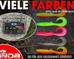 Wild Devil Baits Ready2Fish Tornado Curly Tail mit Box Twister Gummifisch Set mit Jighaken fertig zum Angeln Angelköder