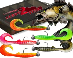Wild Devil Baits Ready2Fish Tornado Curly Tail mit Box Twister Gummifisch Set mit Jighaken fertig zum Angeln Angelköder