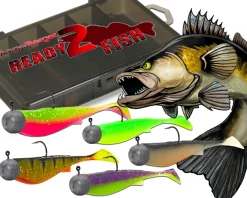 Wild Devil Baits Ready2Fish Smart Shad Zander mit Box Gummifisch Set mit Jighaken Kunstköder Gummiköder Angelköder